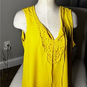 Tacera Yellow Lace Detail Tank Top